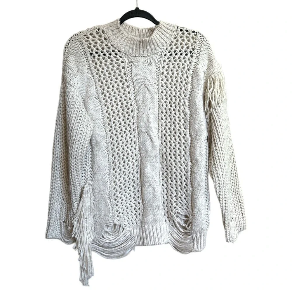 Forever 21 Contemporary Womens‎ Beige Boho Long Sleeve Knit Sweater Size S